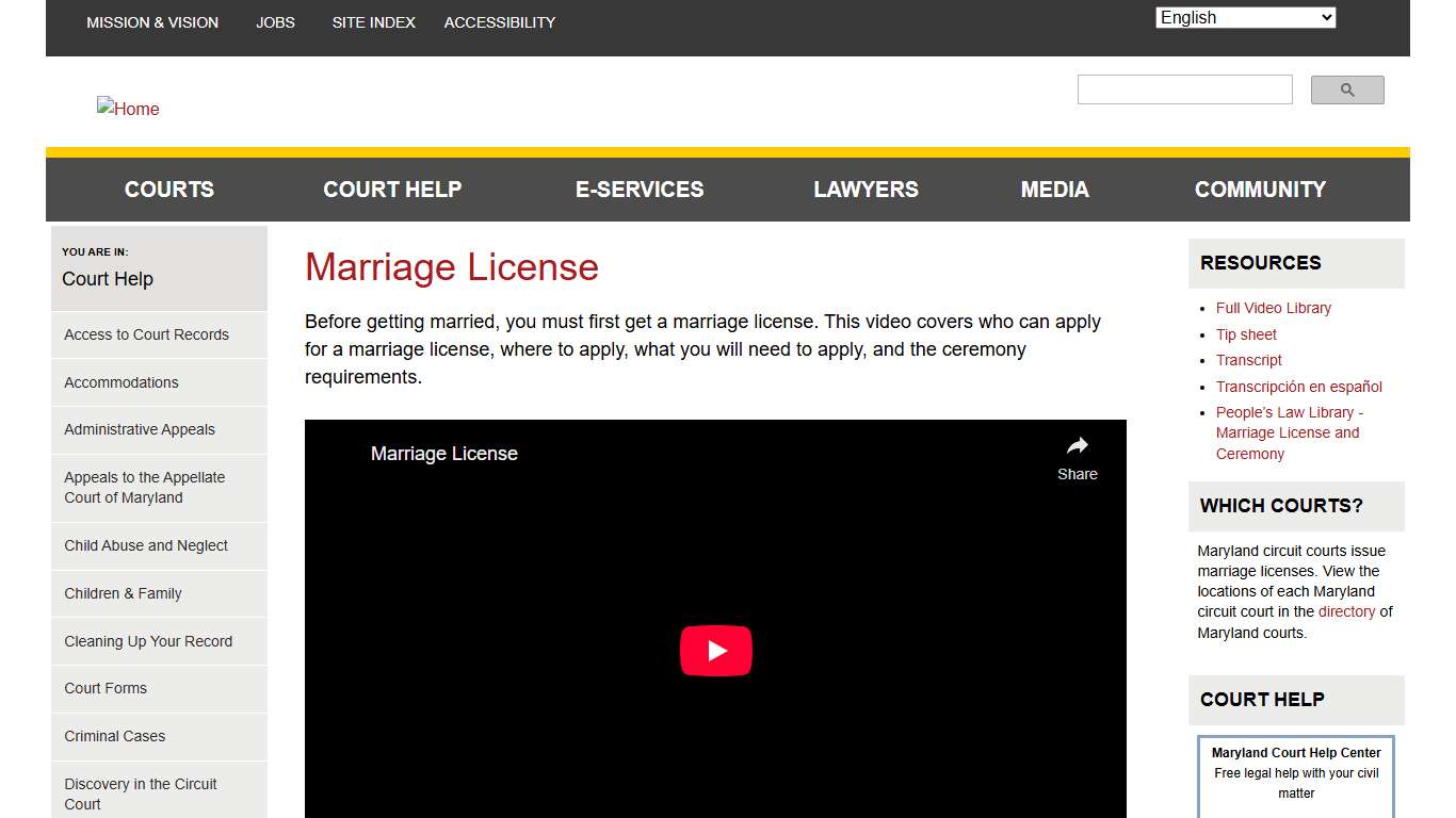 Marriage License | Maryland Courts
